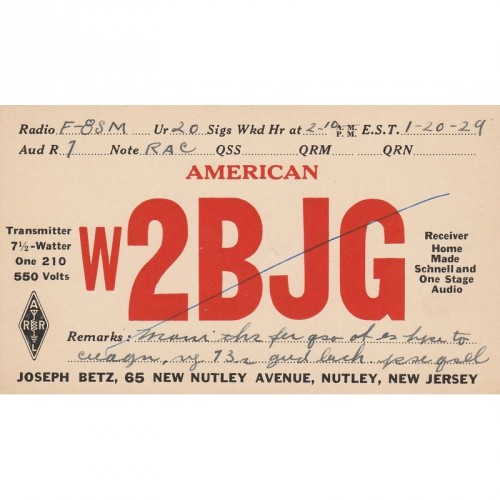 Carte Radio Amateur American  1929