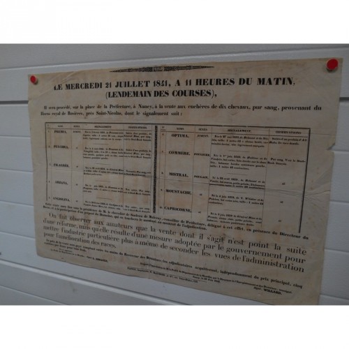 Affiche de vente aux enchères de 1841